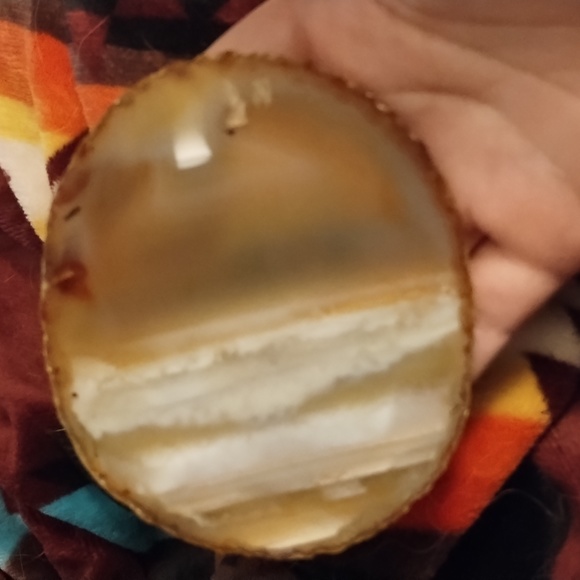 Handmade Trail End Native American  image on sliced Agate with Raw Edge - Picture 3 of 3